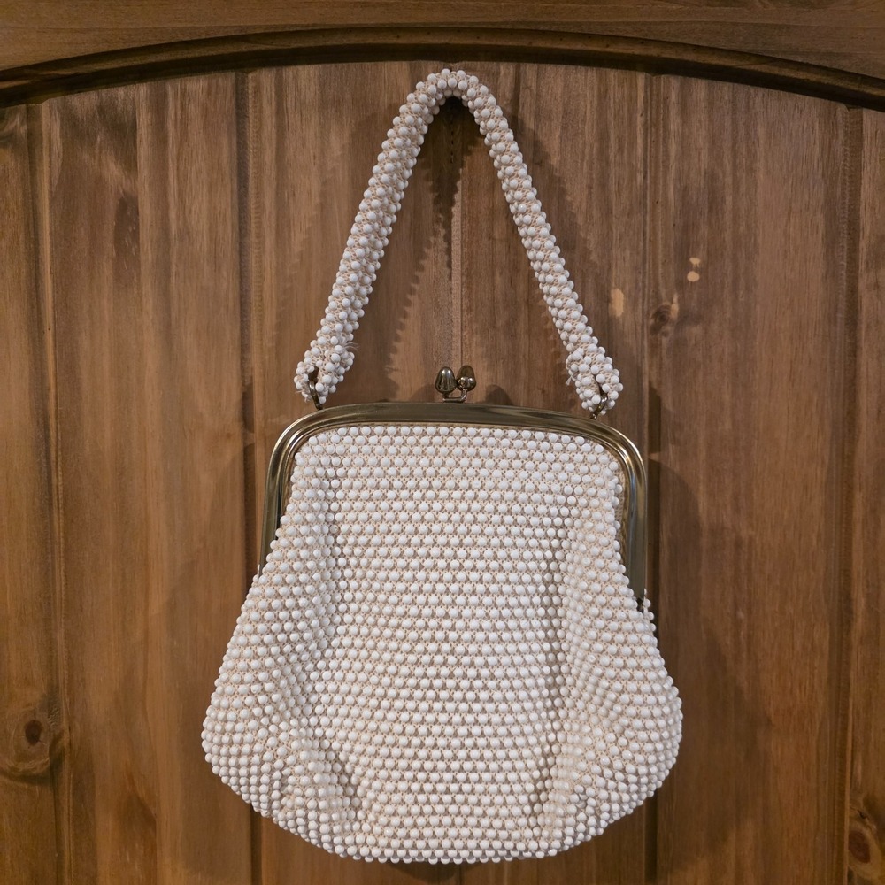 Lumured Evening Handbag Womens‎ Light Pink Beaded Metal Frame Kiss-Lock Clasp